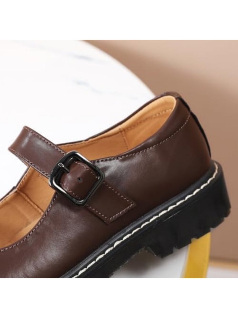 Stylish Women's Leather Mary Jane Flats - Round Toe, Non-Slip, Ankle Strap - Picture 5 of 6